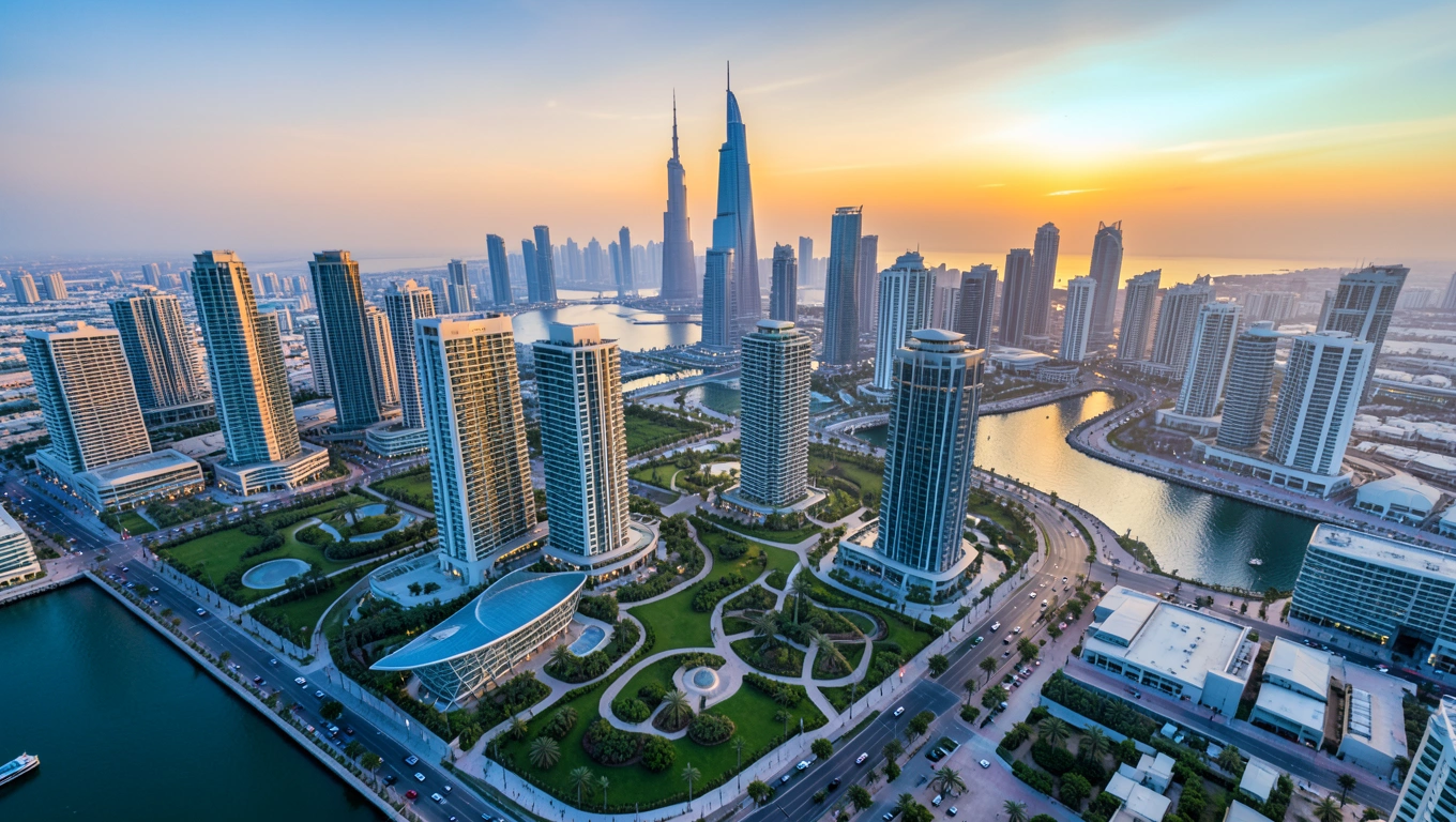 Doha skyline panoramic view at sunset
